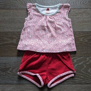 3/$15 - Tea Collection Floral Shirt with Red Shorts Size 6-12 Months